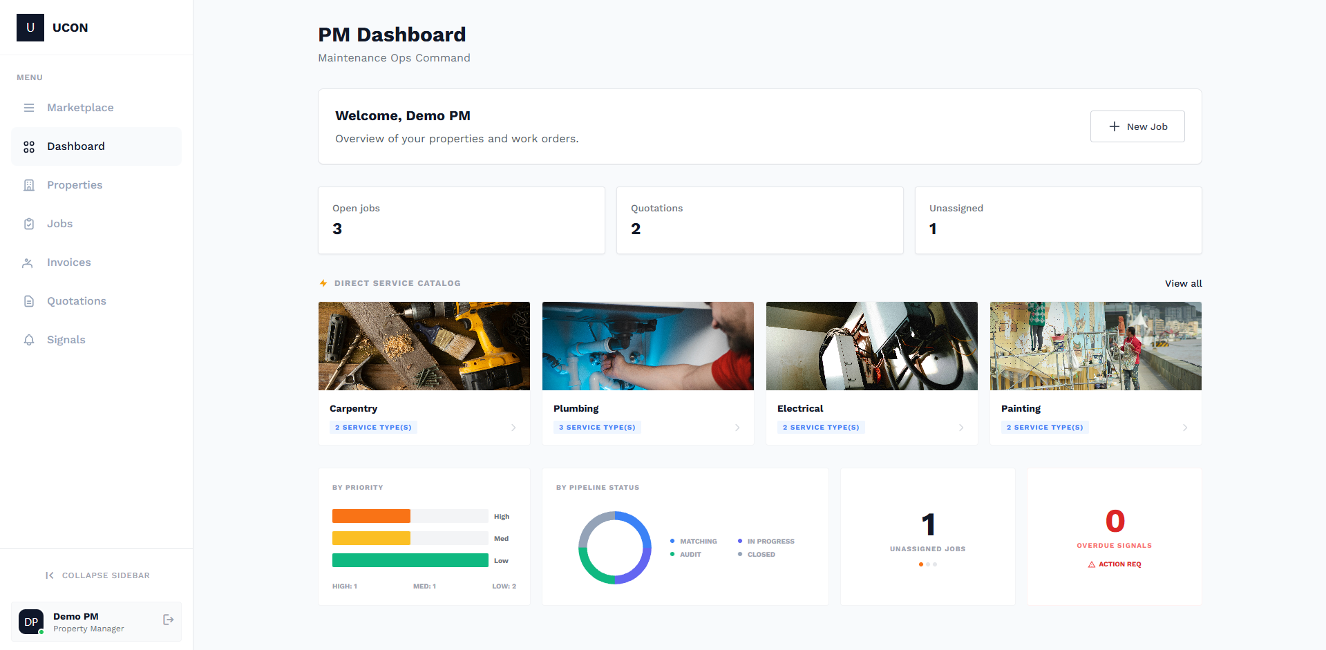 Hero: Dashboard or job workflow screenshot showing property list, job status, and compliance indicators. 16:9, ~1200×675px. Professional UI on light or dark background.